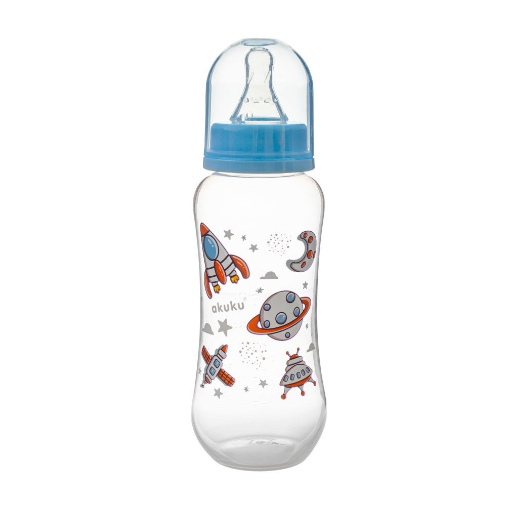 Akuku Biberon anticolici 250ml Space Blue cu tetina din siliconmateriale sigure fara BPAcapac cu filet etans care impiedica varsarea