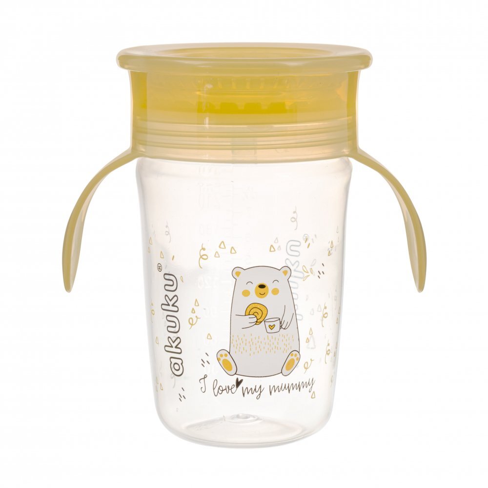 Akuku Cana anti-varsare 360 cu manere Yellow Bear 260mlsupapa de etansare pentru a preveni scurgerea lichiduluiforma ergonomicacapac de protectie