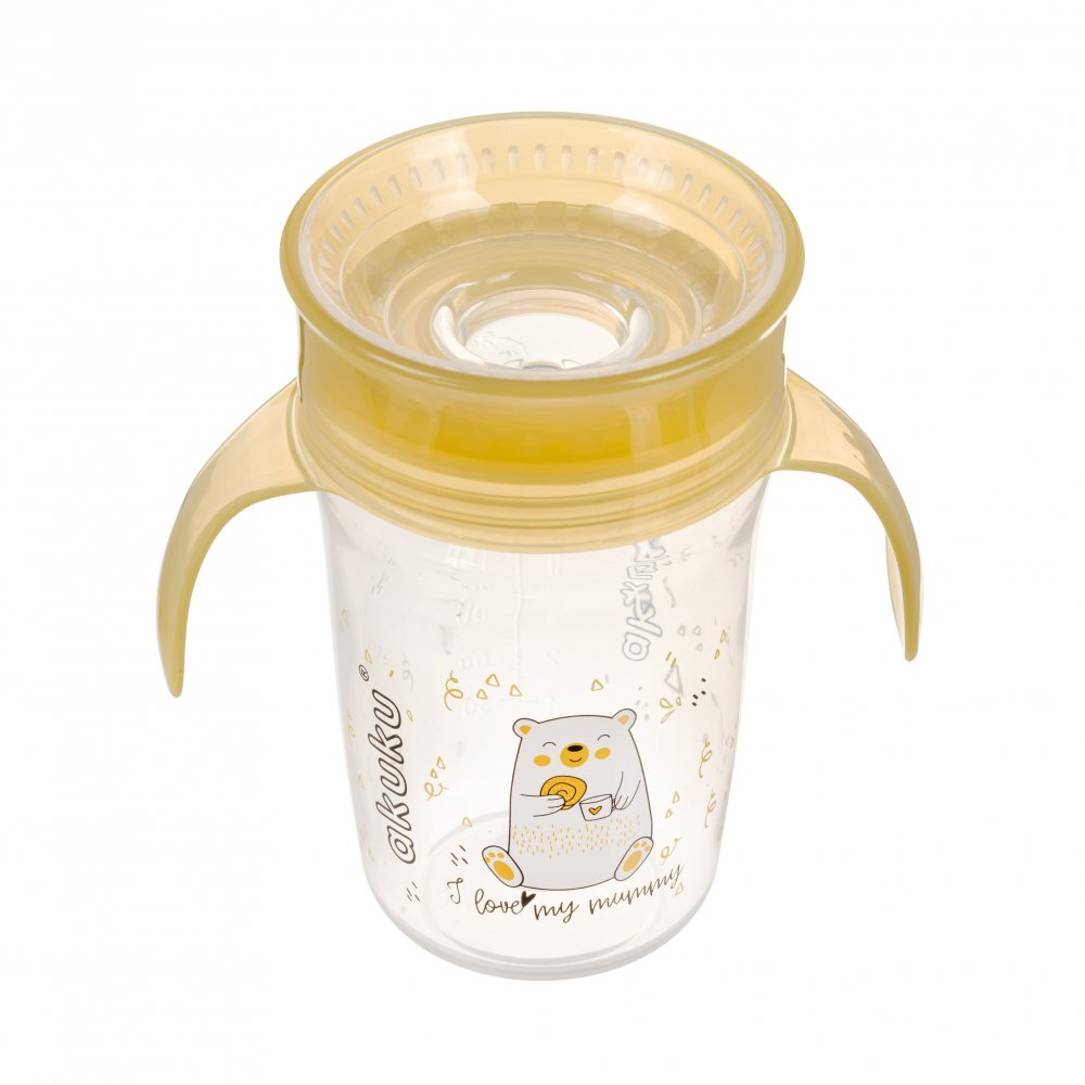 Akuku Cana anti-varsare 360 cu manere Yellow Bear 260mlsupapa de etansare pentru a preveni scurgerea lichiduluiforma ergonomicacapac de protectie