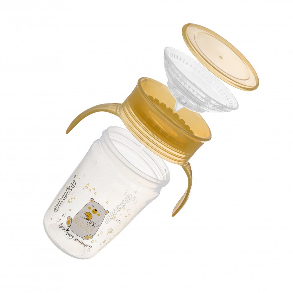 Akuku Cana anti-varsare 360 cu manere Yellow Bear 260mlsupapa de etansare pentru a preveni scurgerea lichiduluiforma ergonomicacapac de protectie