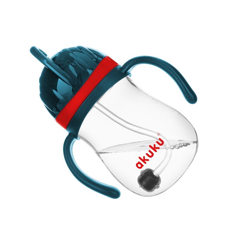 Akuku Cana de antrenament AlbastruRosu 280ml anti-varsare cu manere si pai cu greutatecapac mobil de protectie