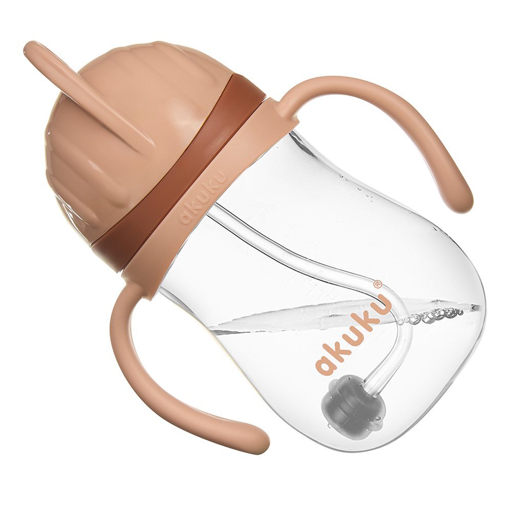 Akuku Cana de antrenament Mokka 280ml anti-varsare cu manere si pai cu greutatecapac mobil de protectie