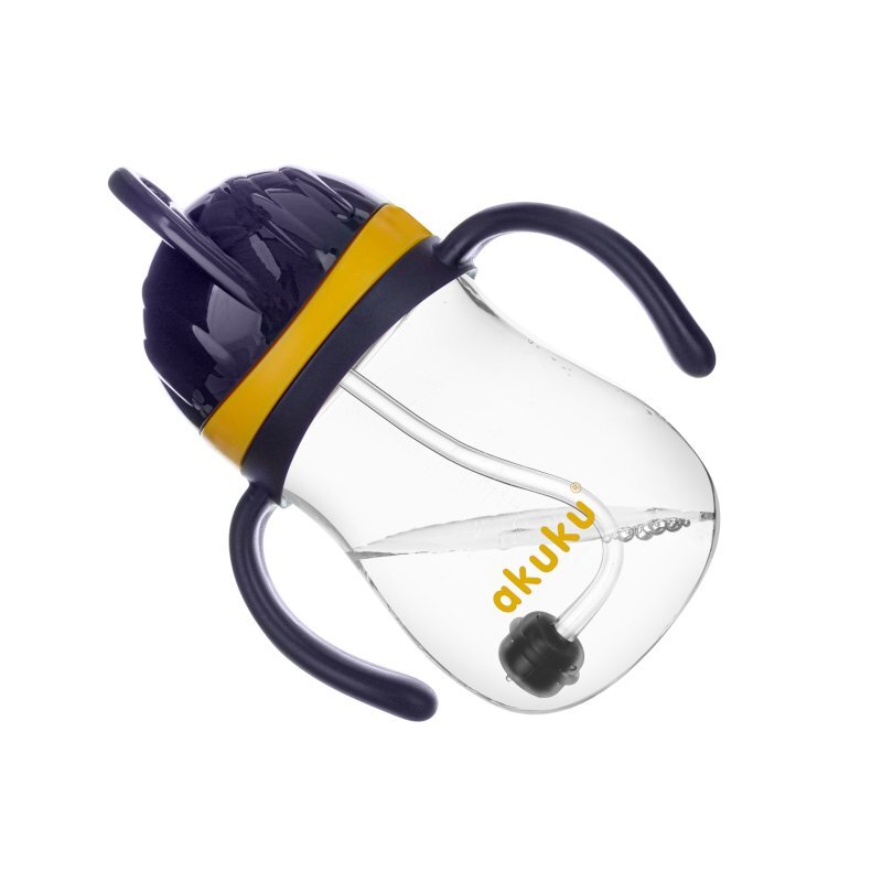 Akuku Cana de antrenament NavyGalben 280ml anti-varsare cu manere si pai cu greutatecapac mobil de protectie