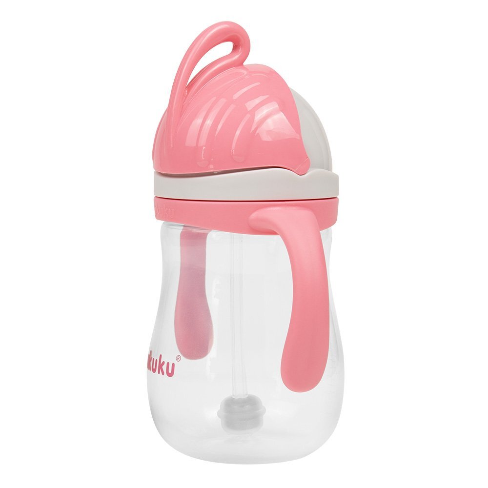 Akuku Cana de antrenament Pink 280ml anti-varsare cu manere si pai cu greutatecapac mobil de protectie