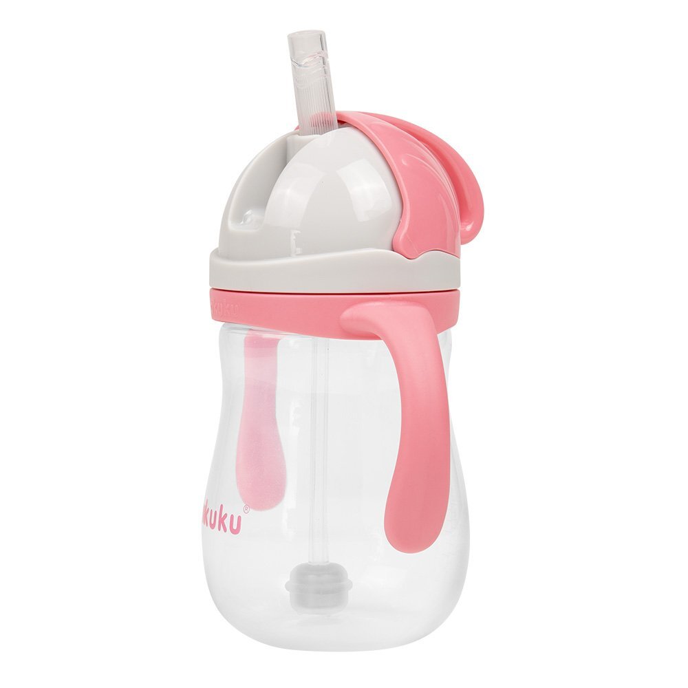 Akuku Cana de antrenament Pink 280ml anti-varsare cu manere si pai cu greutatecapac mobil de protectie