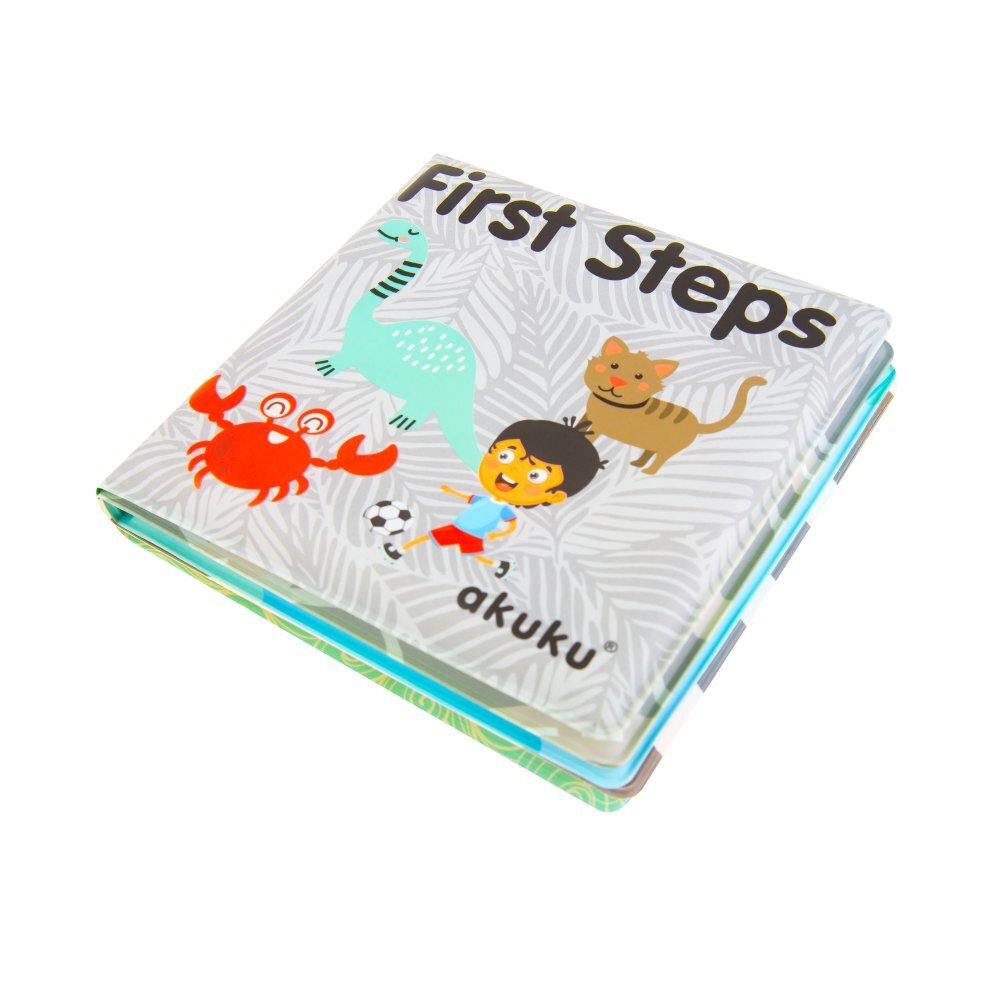Akuku Carticica moale de baie First Steps cu 10 pagini colorate si chitaitoaremateriale siguredimensiune 12x12 cmvarsta recomandata peste 6 luni