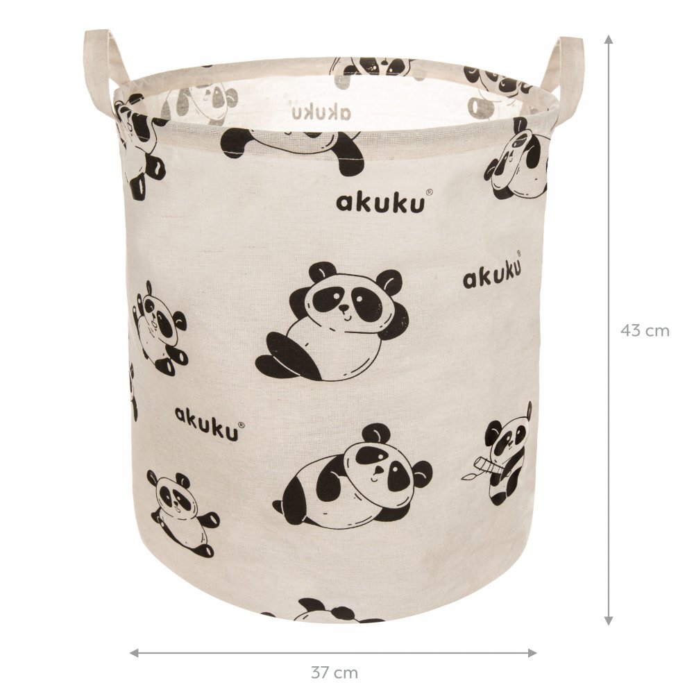 Akuku Cos pliabil textil Panda pentru jucariihaine cu manere practiceinterior impermeabildimensiune 37x43 cmsupraimprimare cu desene