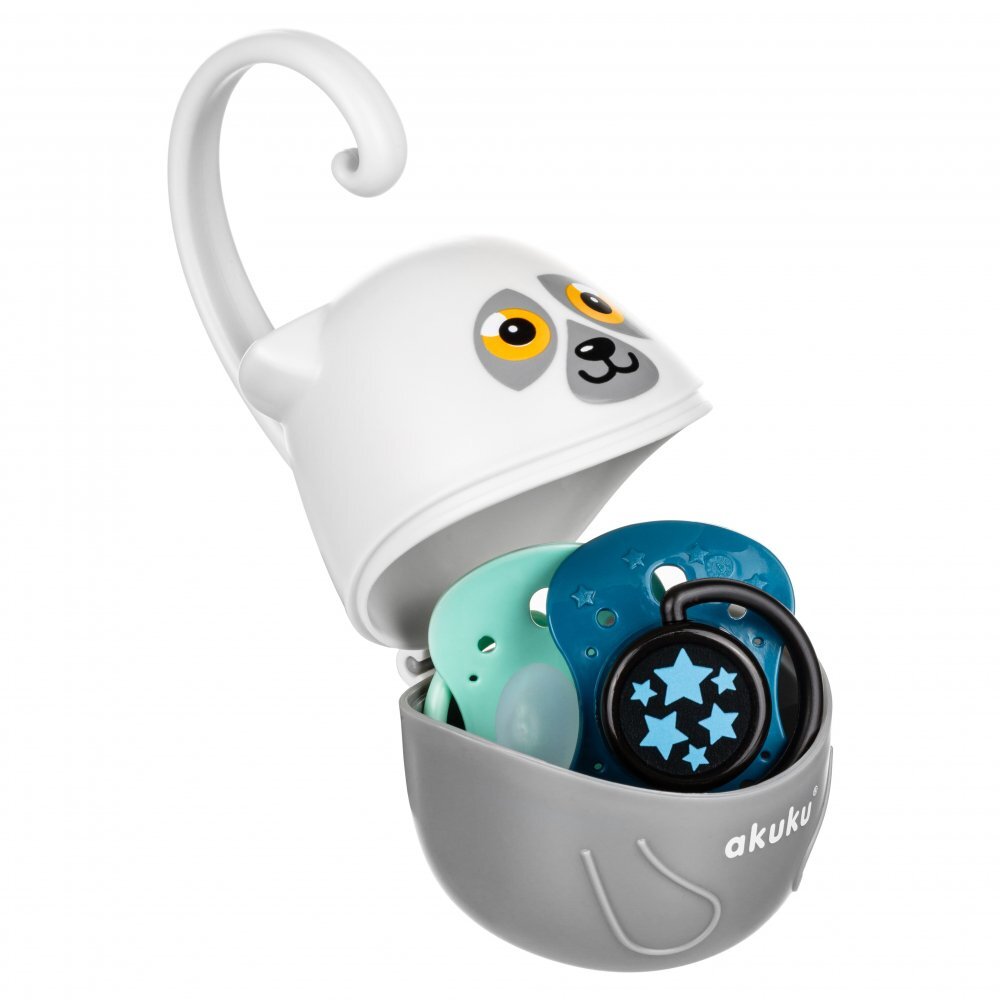 Akuku Cutiuta pentru suzete Lemur cu agatatoaremateriale sigura fara bpa codita tip maner special ce permite agatarea la caruciorpatutscaun auto dimensiune 13x65x65 cm