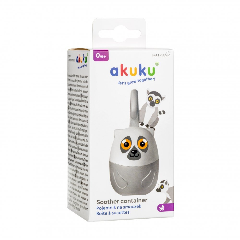 Akuku Cutiuta pentru suzete Lemur cu agatatoaremateriale sigura fara bpa codita tip maner special ce permite agatarea la caruciorpatutscaun auto dimensiune 13x65x65 cm