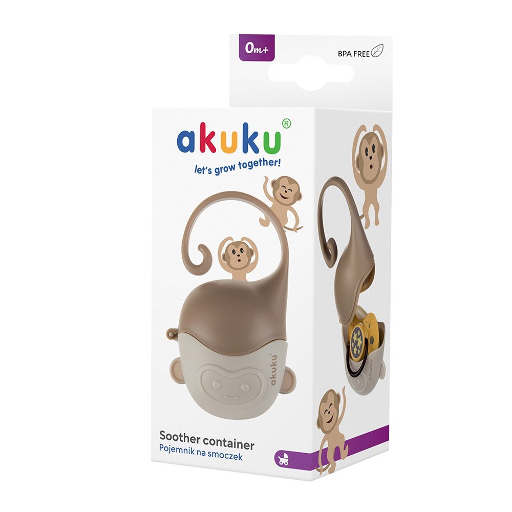 Akuku Cutiuta pentru suzete Maimutica cu agatatoaremateriale sigura fara bpa codita tip maner special ce permite agatarea la caruciorpatutscaun auto dimensiune 13x85x55 cm