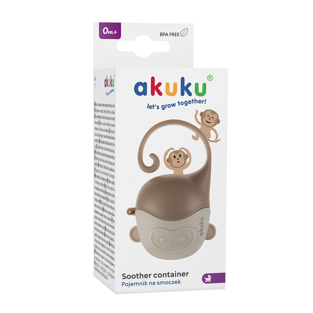 Akuku Cutiuta pentru suzete Maimutica cu agatatoaremateriale sigura fara bpa codita tip maner special ce permite agatarea la caruciorpatutscaun auto dimensiune 13x85x55 cm