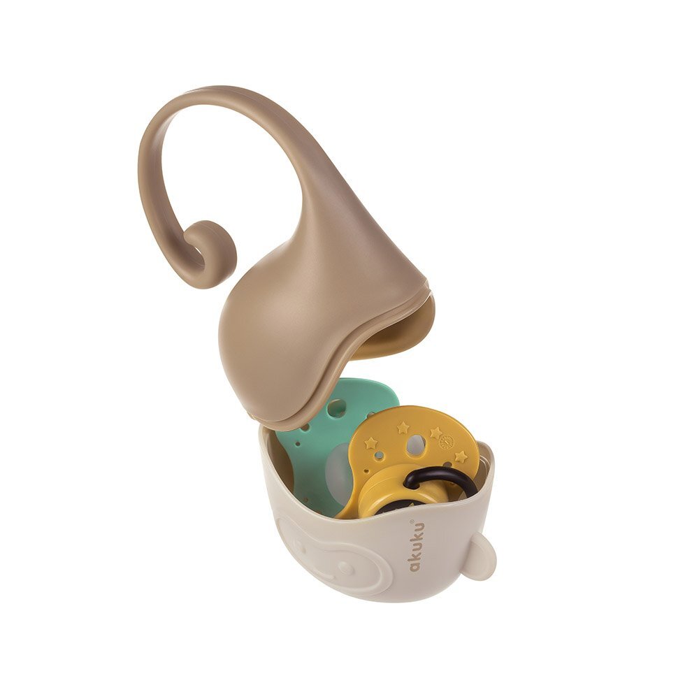 Akuku Cutiuta pentru suzete Maimutica cu agatatoaremateriale sigura fara bpa codita tip maner special ce permite agatarea la caruciorpatutscaun auto dimensiune 13x85x55 cm