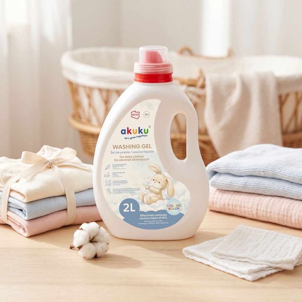 Akuku Detergent lichid pentru bebelusicopii 2L recomandat de la nastere potrivit pentru haine albecolor testat dermatologic