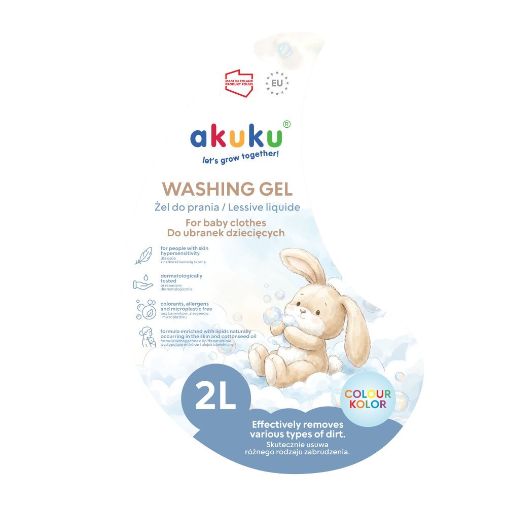 Akuku Detergent lichid pentru bebelusicopii 2L recomandat de la nastere potrivit pentru haine albecolor testat dermatologic