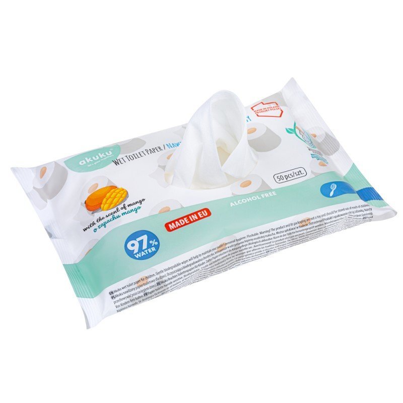 Akuku Hartie igienica umeda 50 bucati cu parfum de mango