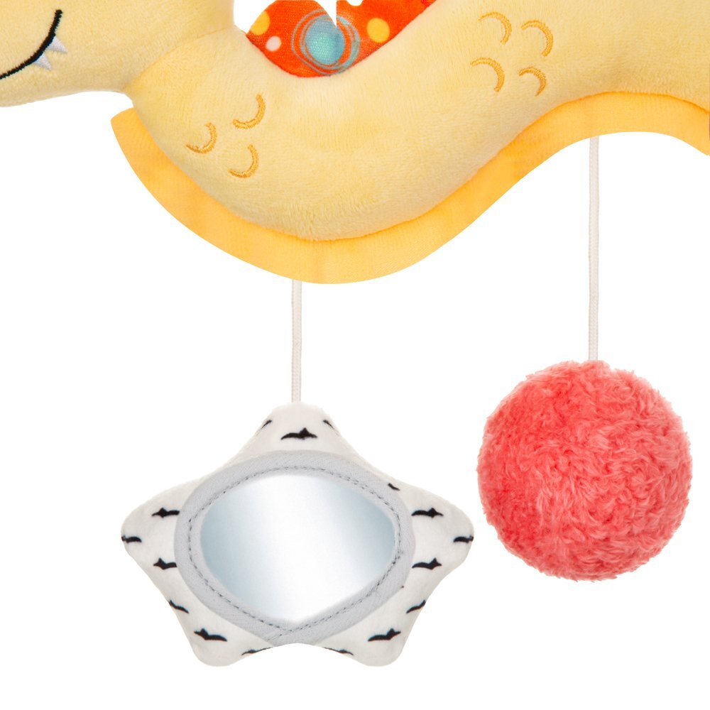 Akuku Jucarie de plus spirala senzoriala Dragonul Peek-a-Boo pentru caruciorpatutscoica autocu oglinda si zornaitoaredimensiune 30x25 cm