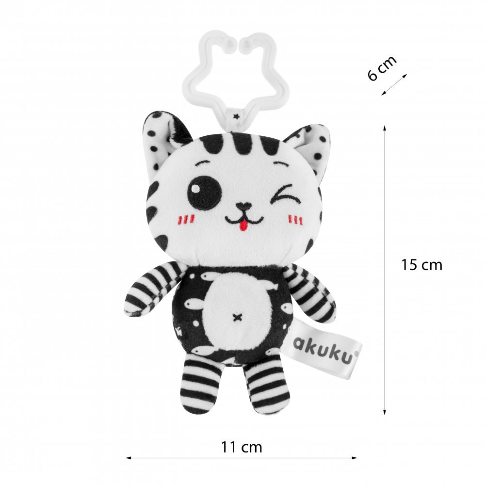 Akuku Jucarie din plus pentru bebelusi Toy Cat carlig universal din plastic pentru agatare