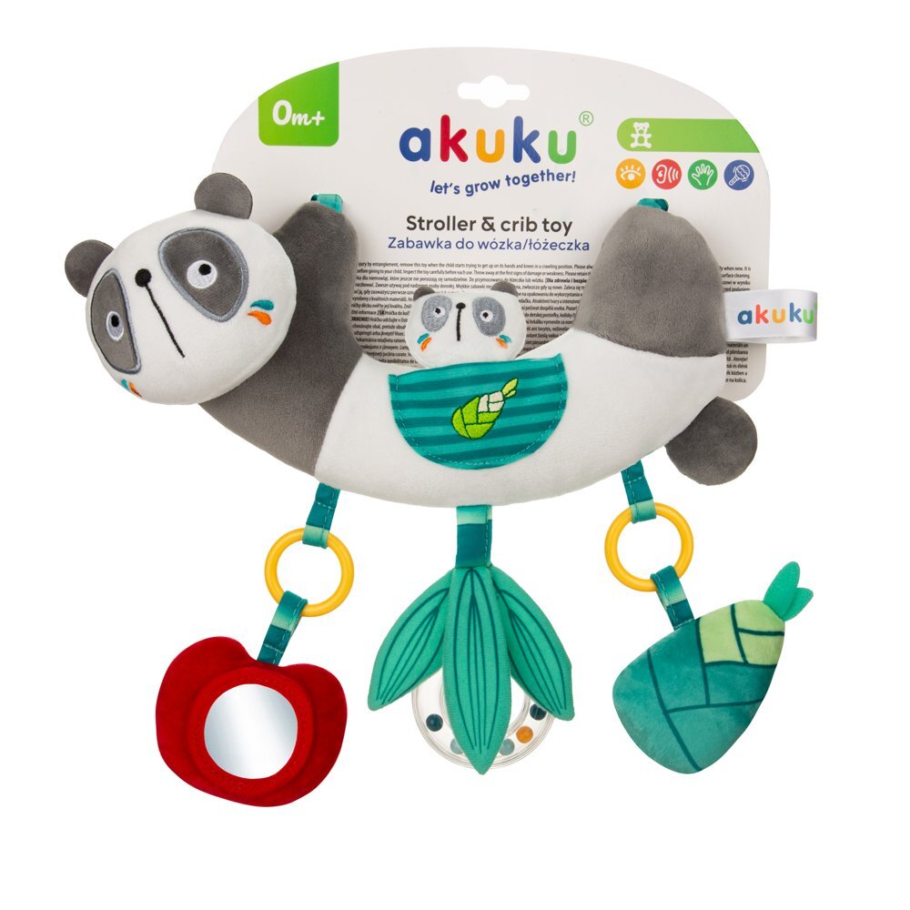 Akuku Jucarie senzoriala din plus Panda pentru caruciorpatutscaun autocu oglinda si zornaitoaredimensiune 30x25 cm