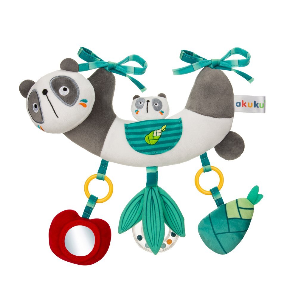 Akuku Jucarie senzoriala din plus Panda pentru caruciorpatutscaun autocu oglinda si zornaitoaredimensiune 30x25 cm
