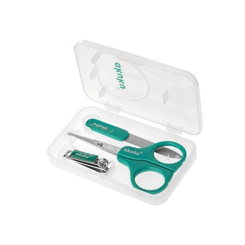 Akuku Kit de manichiura pentru bebelusi si copii Verde cu forfecutaunghiera din otel inoxidabil cu limitator si pila de unghiicutiuta depozitare inclusa