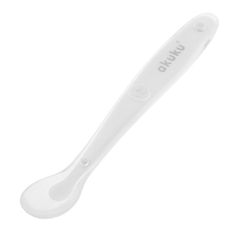 Akuku Lingurita din silicon pentru bebelusi Soft Spoon Whitetextura moale ce nu raneste gingiilemaner ergonomicfara bpacompatibila cu masina de vase