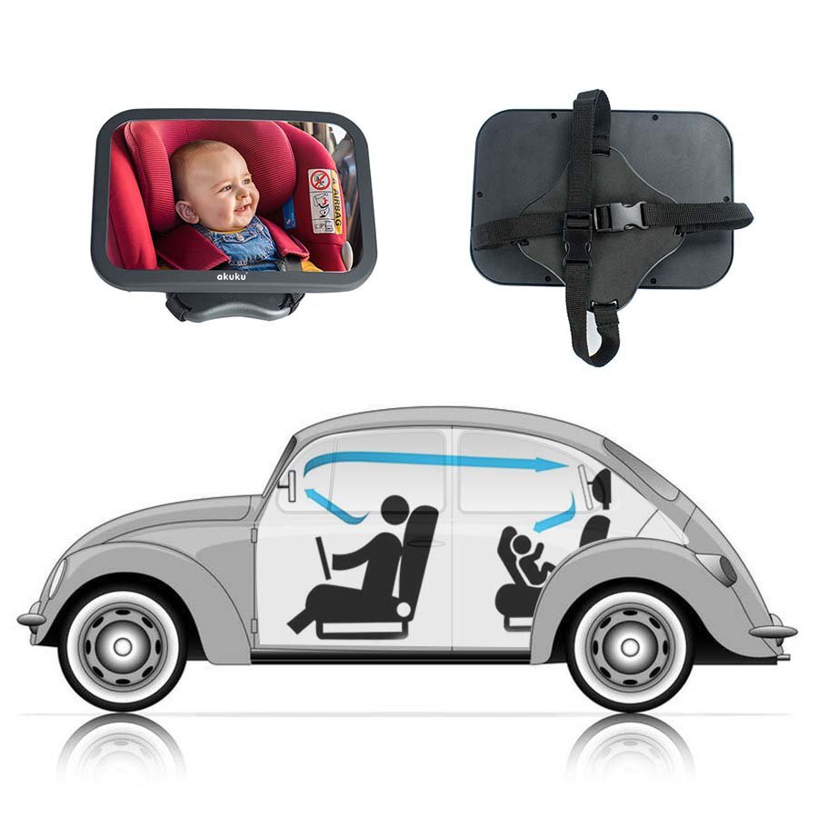 Akuku Oglinda auto pentru supravehere copii 248 x 18 cm curelele solide reglabile reglarea unghiului de vizualizare la 360grade