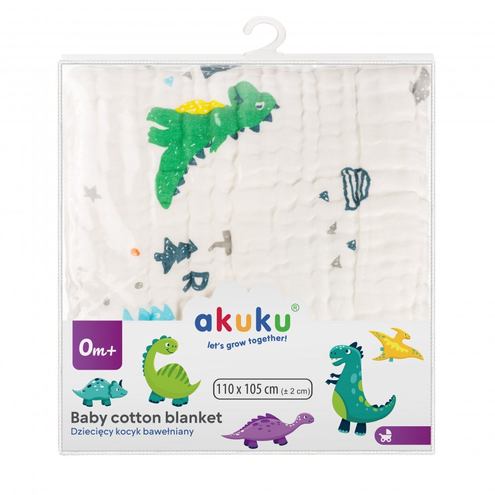 Akuku Patura multifunctionala din muselina pentru bebelusi Dino 110x105 cmtesatura usoara din bumbacutilizare caruciorpatutscaun automaterial respirabil