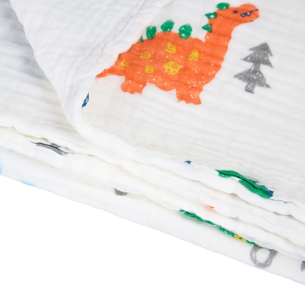 Akuku Patura multifunctionala din muselina pentru bebelusi Dino 110x105 cmtesatura usoara din bumbacutilizare caruciorpatutscaun automaterial respirabil