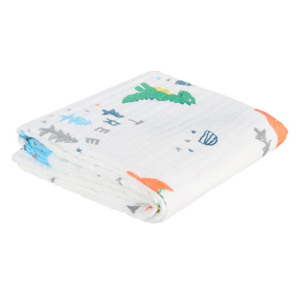 Akuku Patura multifunctionala din muselina pentru bebelusi Dino 110x105 cmtesatura usoara din bumbacutilizare caruciorpatutscaun automaterial respirabil