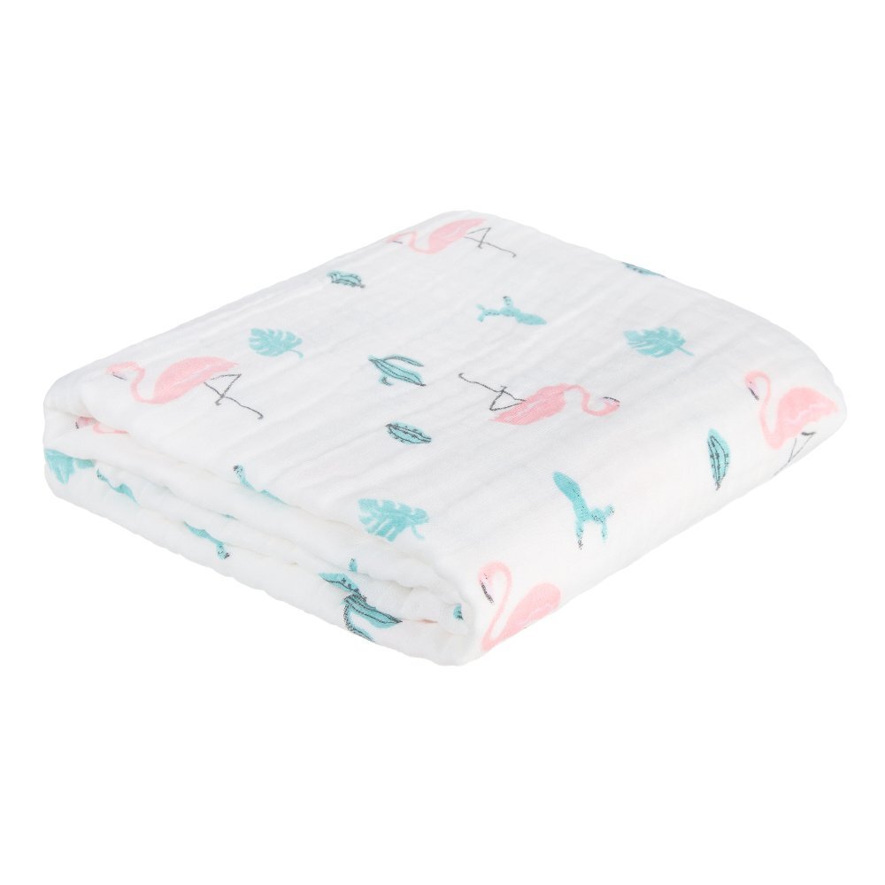 Akuku Patura multifunctionala din muselina pentru bebelusi Flamingo 110x105 cmtesatura usoara din bumbacutilizare caruciorpatutscaun automaterial respirabil