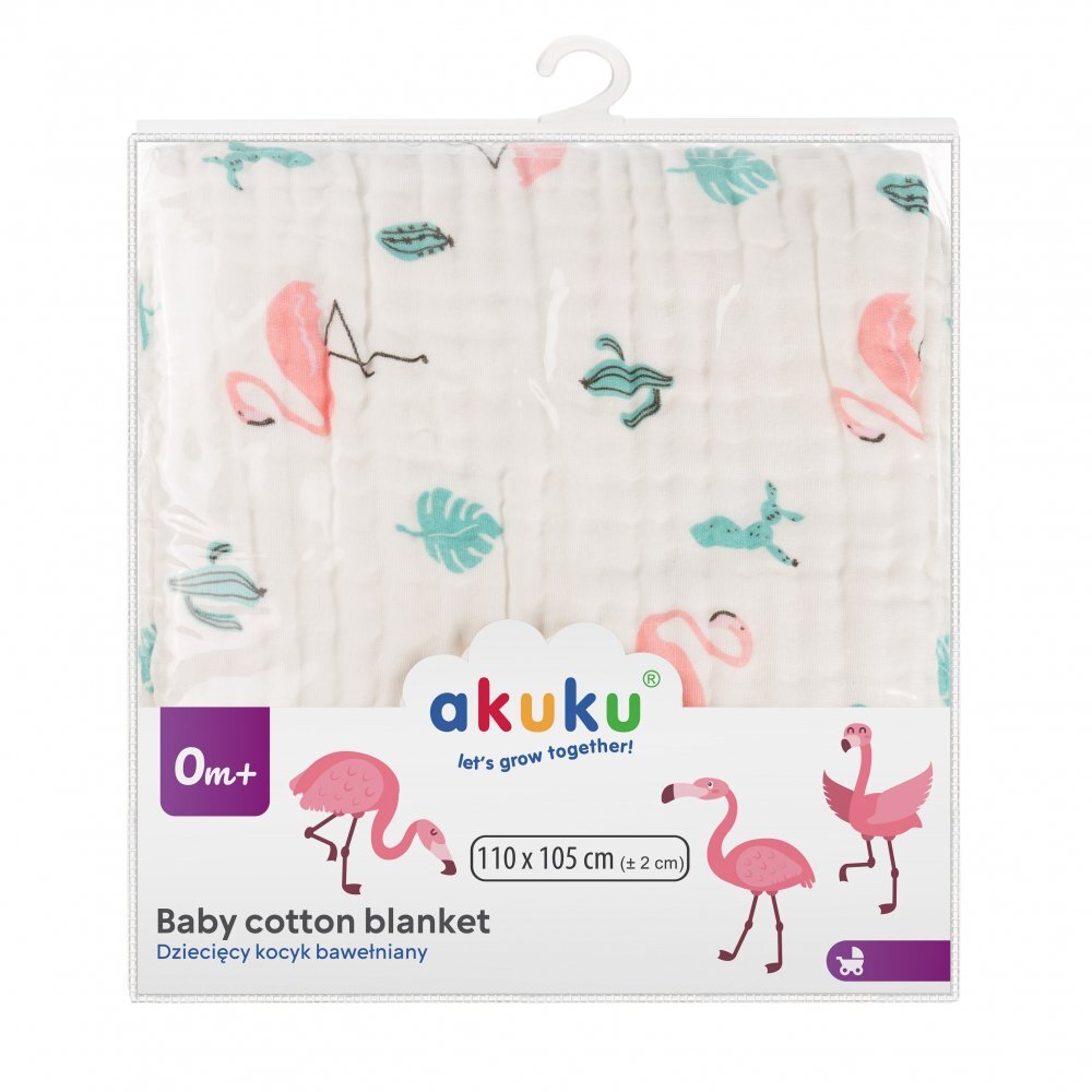 Akuku Patura multifunctionala din muselina pentru bebelusi Flamingo 110x105 cmtesatura usoara din bumbacutilizare caruciorpatutscaun automaterial respirabil