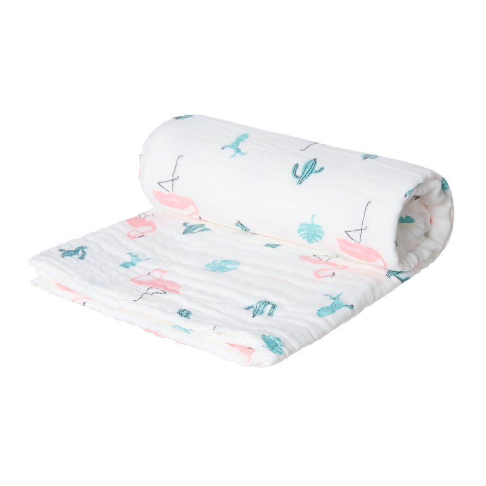 Akuku Patura multifunctionala din muselina pentru bebelusi Flamingo 110x105 cmtesatura usoara din bumbacutilizare caruciorpatutscaun automaterial respirabil