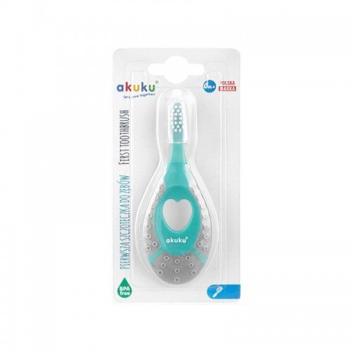 Akuku Periuta de dinti First brush MintGri pentru bebelusi si copiiperi moimaner siliconcapac inclusrecomandat pentru 0-2 ani