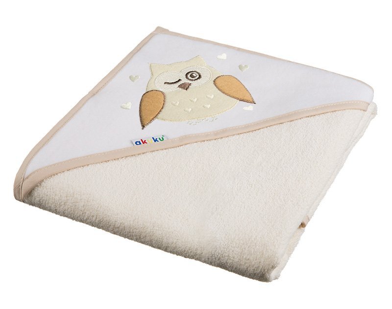 Akuku Prosop de baie cu gluga 100 cm bumbac Bufnita Bej