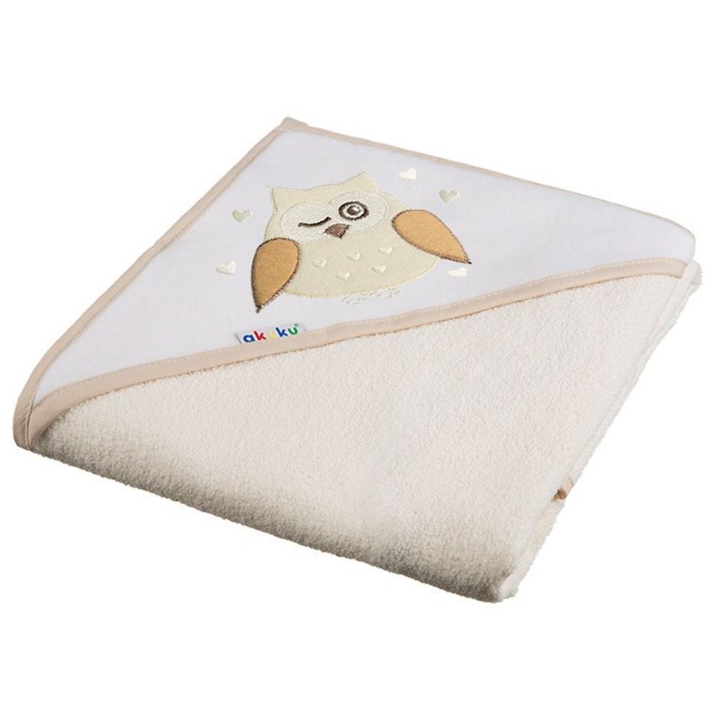 Akuku Prosop de baie cu gluga 80x80 cm din bumbac Bufnita bej