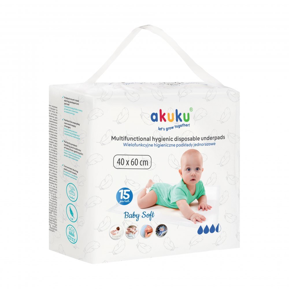 Akuku Set 15 aleze de unica folosinta Baby Soft 40 x 60 cmperfect pentru protejarea saltelei de murdariestrat superior delicatfabricata din opt straturi protejeaza bine impotriva umezelii