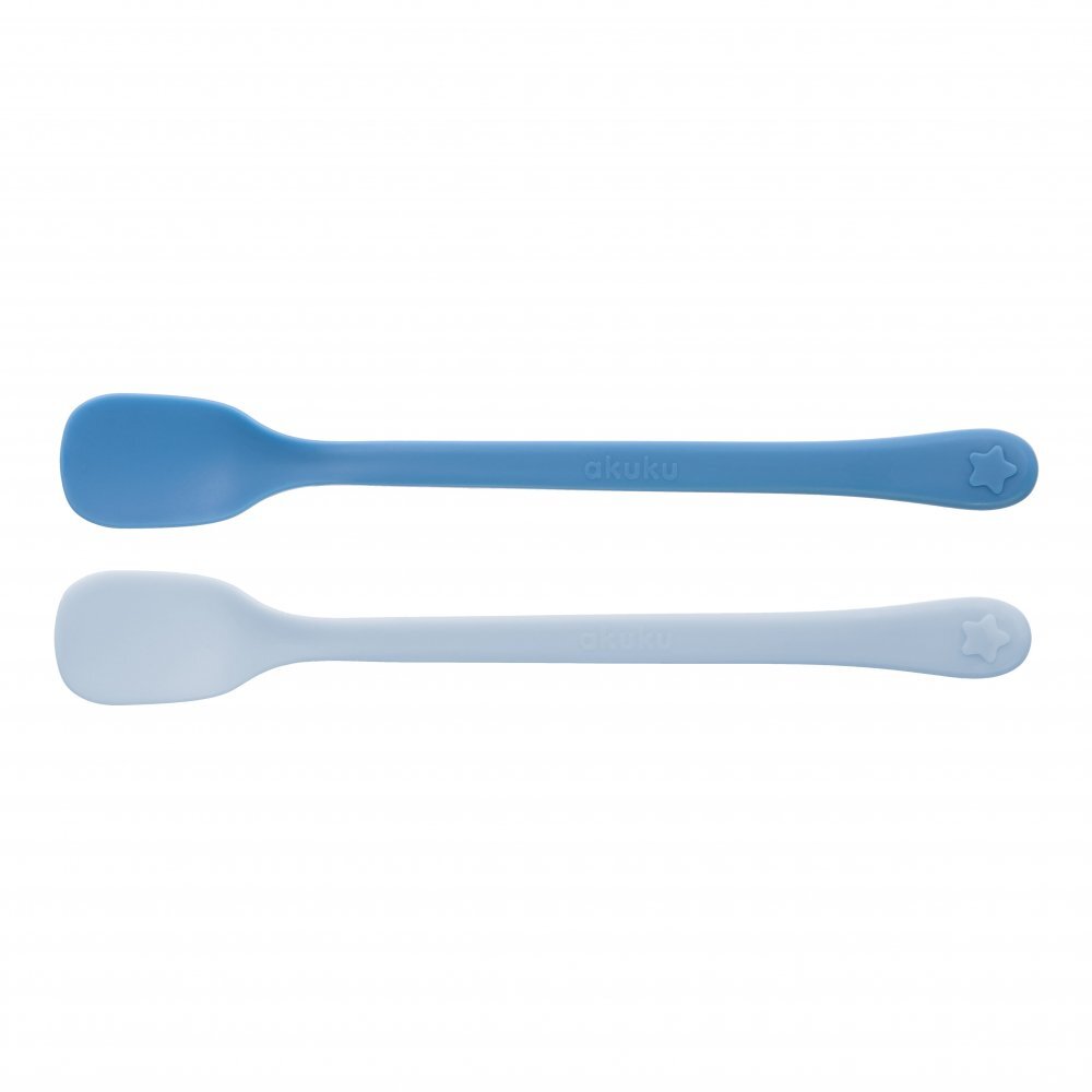Akuku Set 2 lingurite pentru bebelusi First Blueforma specialamateriale sigure fara BPAmaner confortabil