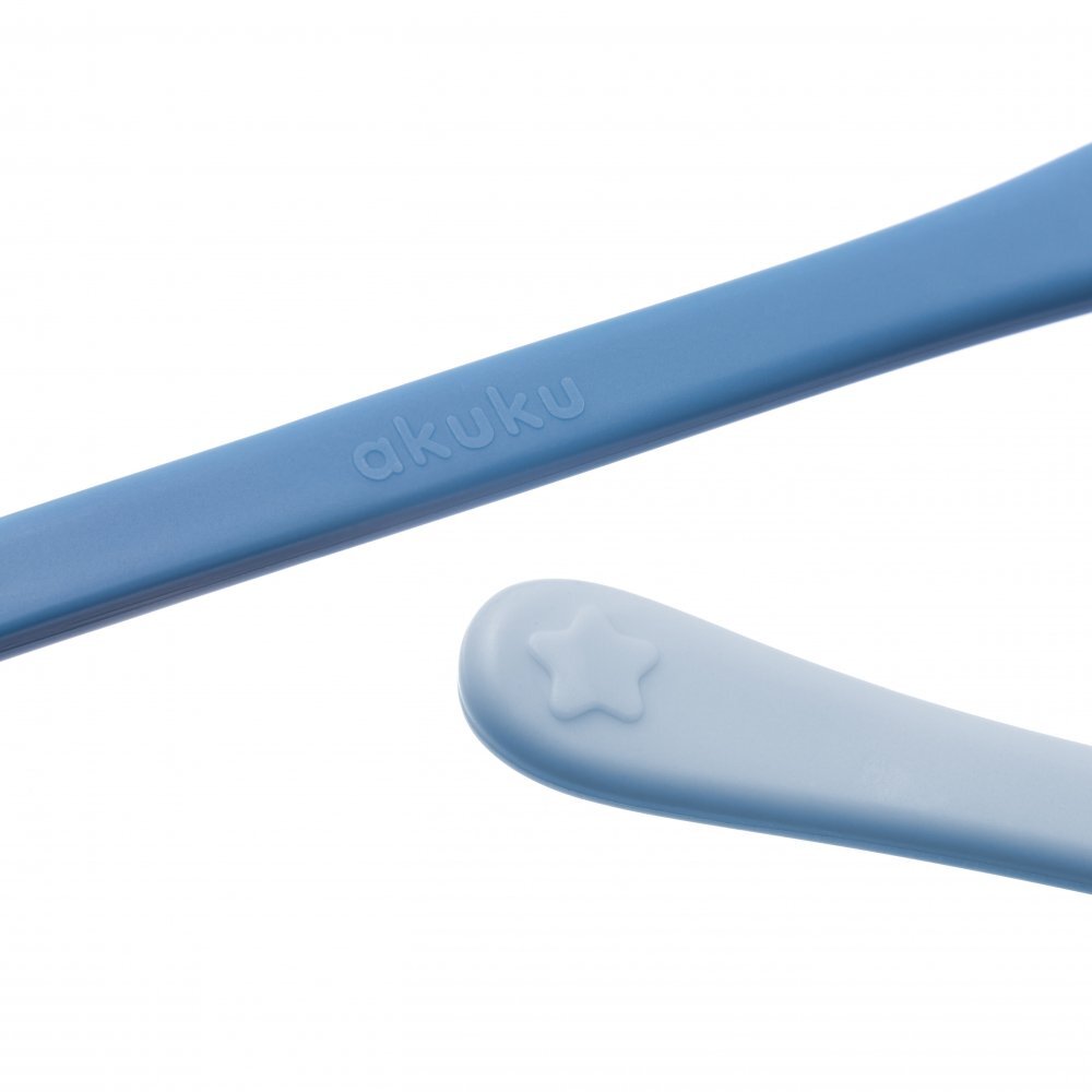 Akuku Set 2 lingurite pentru bebelusi First Blueforma specialamateriale sigure fara BPAmaner confortabil