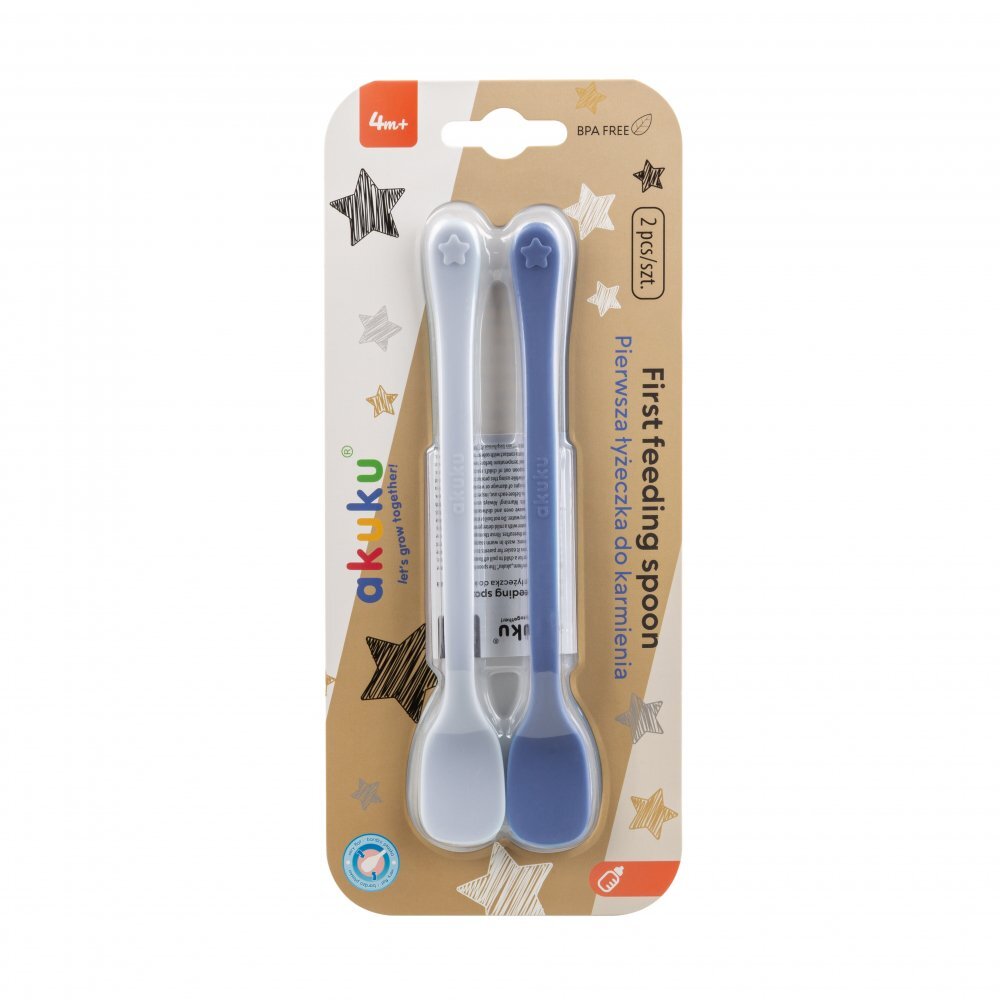 Akuku Set 2 lingurite pentru bebelusi First Blueforma specialamateriale sigure fara BPAmaner confortabil