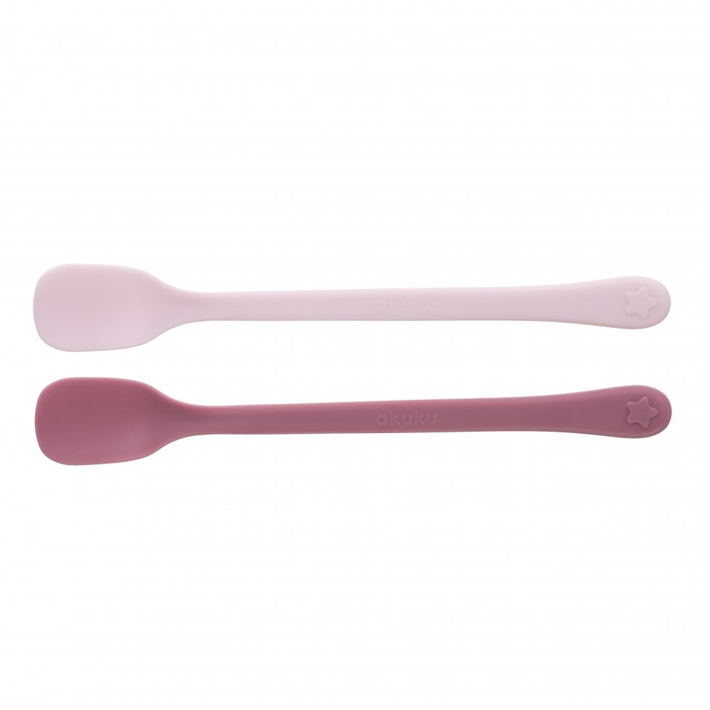 Akuku Set 2 lingurite pentru bebelusi First Pinkforma specialamateriale sigure fara BPAmaner confortabil