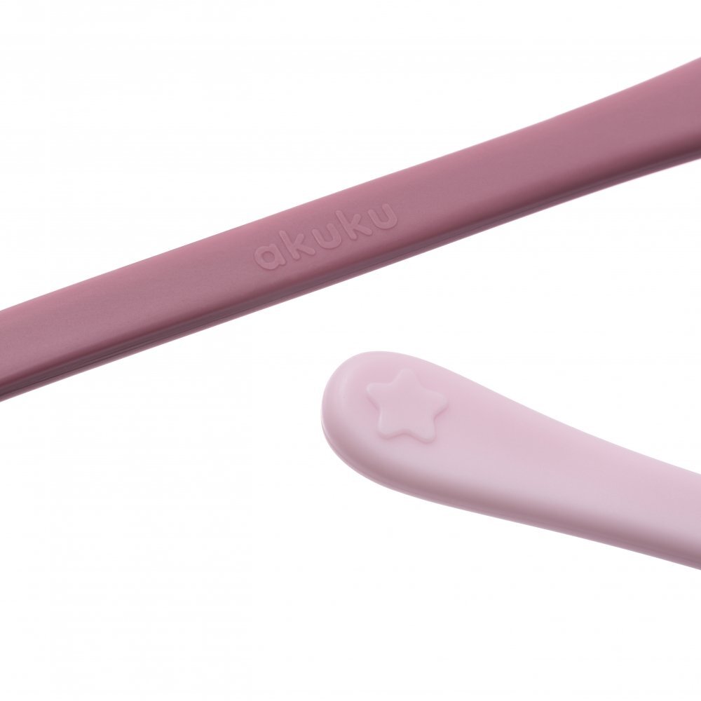 Akuku Set 2 lingurite pentru bebelusi First Pinkforma specialamateriale sigure fara BPAmaner confortabil
