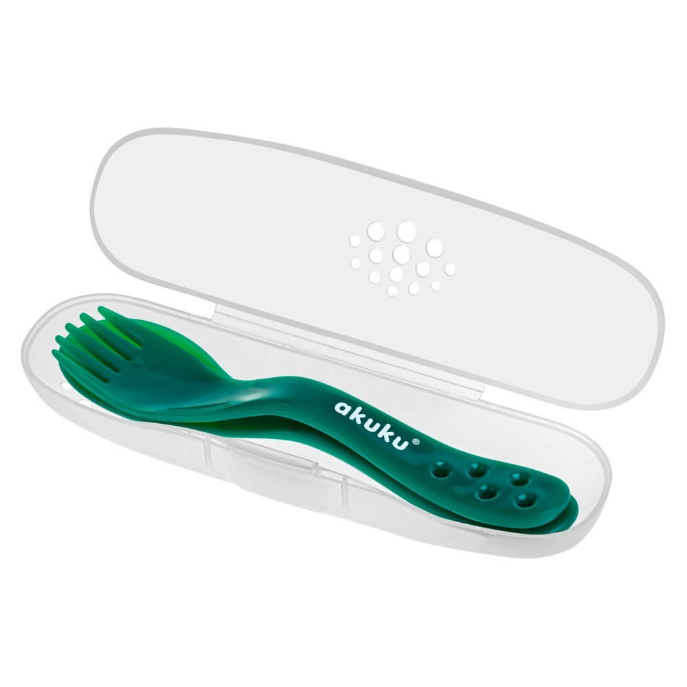 Akuku Set 2 tacamuri Verde in cutiuta transparenta de depozitaremateriale sigure fara BPAforme rotunjite sigure pentru gingiile copiilorpotrivit in calatorii si acasa