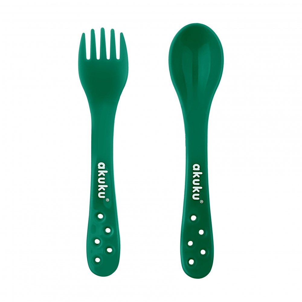 Akuku Set 2 tacamuri Verde in cutiuta transparenta de depozitaremateriale sigure fara BPAforme rotunjite sigure pentru gingiile copiilorpotrivit in calatorii si acasa