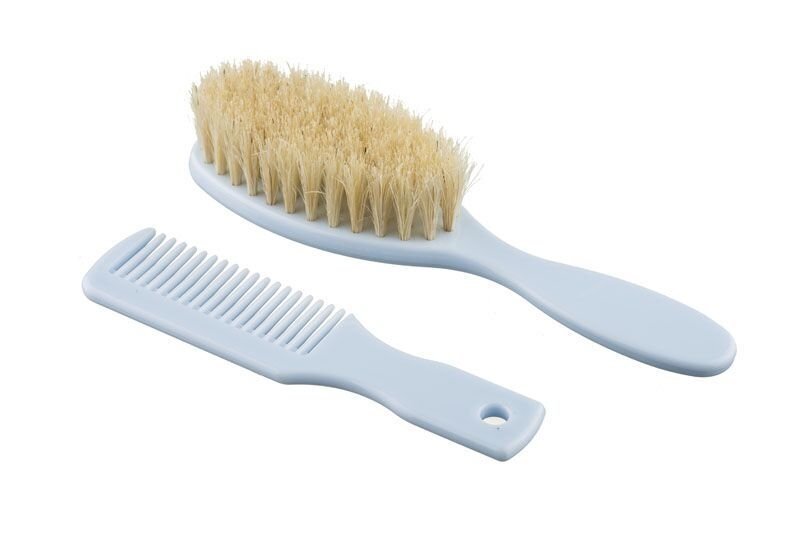Akuku Set perie de par si pieptene cu peri naturali Bufnita Albastru
