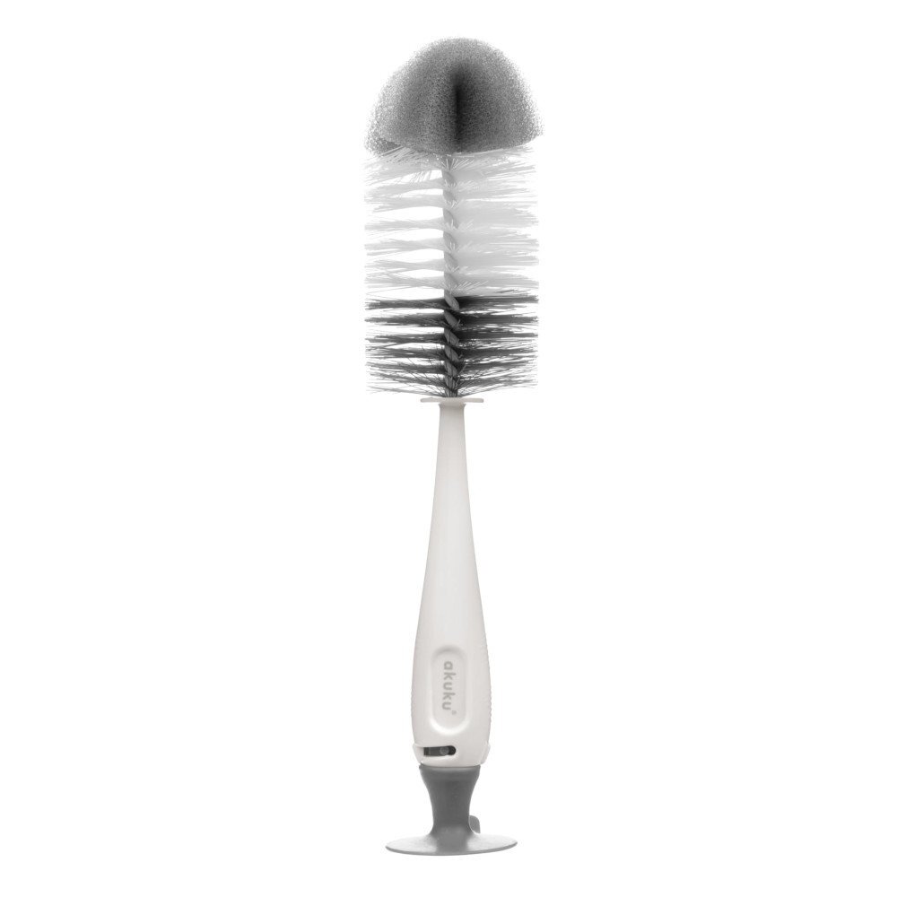 Akuku Set perii pentru biberoane si tetine Gri cu burete incorporat si ventuza fixare fara bpa dimensiune 26x11x6 cm