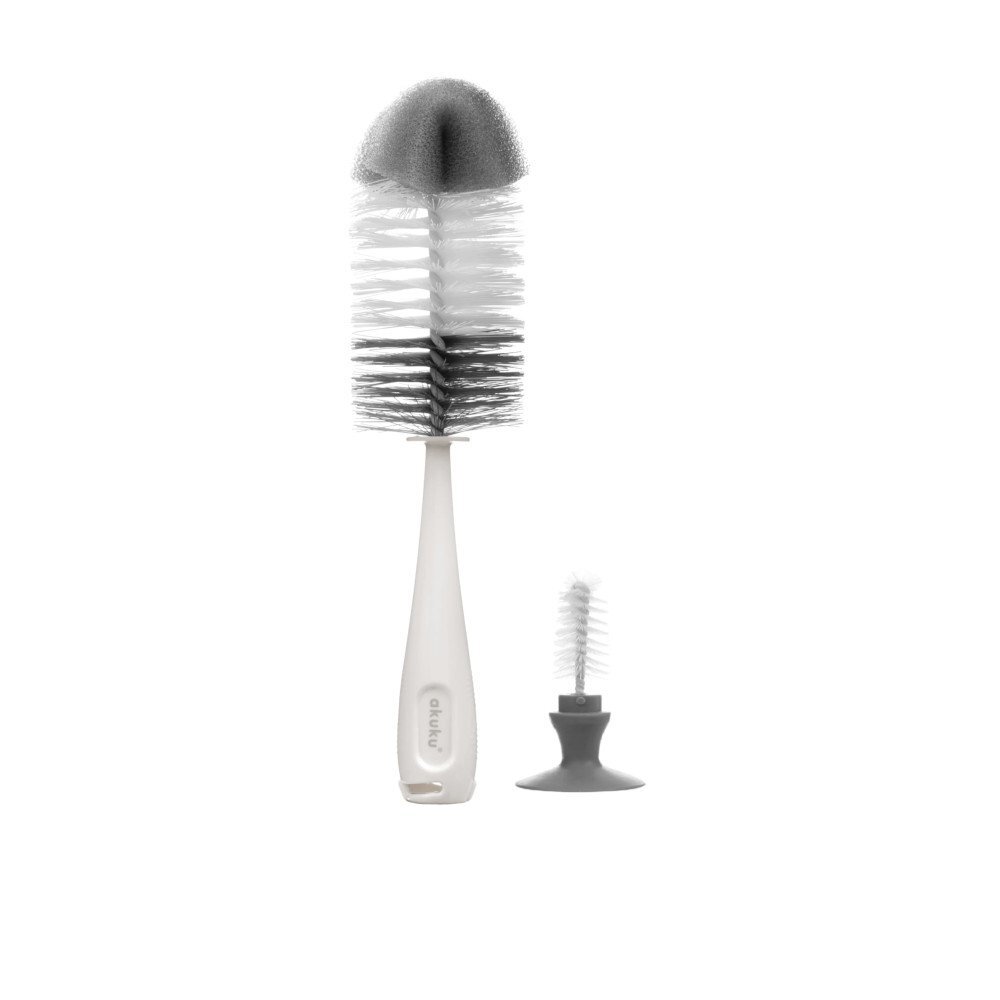 Akuku Set perii pentru biberoane si tetine Gri cu burete incorporat si ventuza fixare fara bpa dimensiune 26x11x6 cm