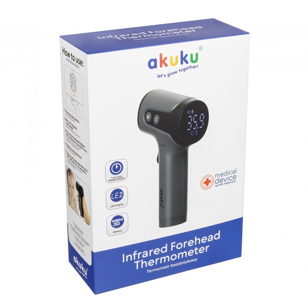 Akuku Termometru cu infrarosu Non contact Black30 de memorii de citireafisaj intuitiv cu ecran LED luminostimp de masurare 1 secundadimensiuni compacteideal pentru sugaricopiiadultidesign compact