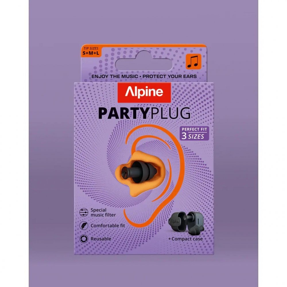 ALPINE Dopuri de urechi cu filtru muzical pentru festivaluri si concerte 3 dimensiuni incluse (SML) protectie zgomote SNR 19dB reutilizabile negre
