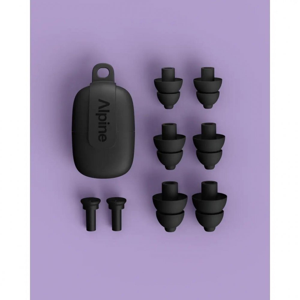 ALPINE Dopuri de urechi cu filtru muzical pentru festivaluri si concerte 3 dimensiuni incluse (SML) protectie zgomote SNR 19dB reutilizabile negre
