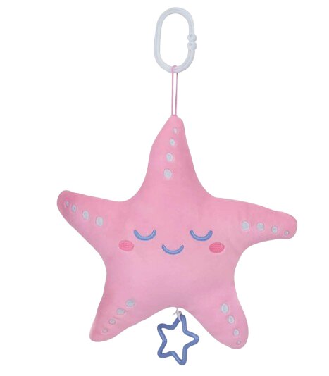 Amek toys Jucarie muzicala luminoasa din plus pentru bebelusi forma de stea roz 25 cm